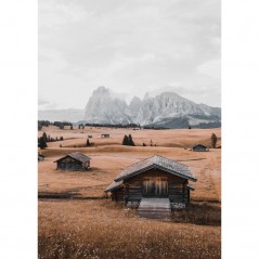 WOODEN HOUSES IN THE FIELD POSTERA.ART