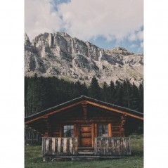 WOODEN HOUSE AND MOUNTAINS POSTERA.ART