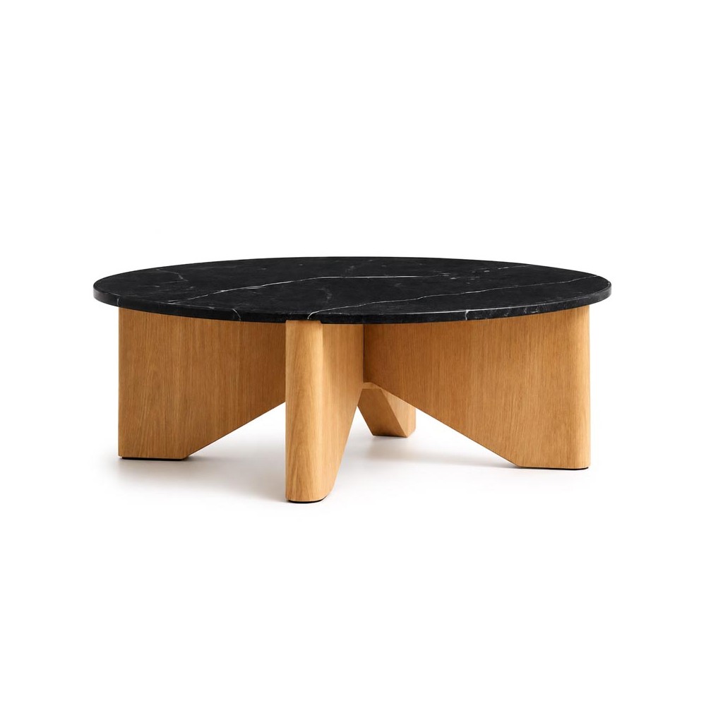 Stolik kawowy Prestige 90 cm – kamień naturalny i dąb – MESTIERE