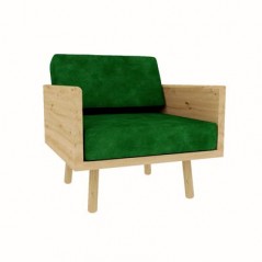 WOODIE fotel z litego drewna dębowego – Drewno Dąb Naturalny. Tapicerka VELVET Green.