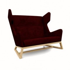 LORD 135cm dwuosobowa sofa uszak – Drewno Dąb Naturalny. Tapicerka VELVET Aubergine.