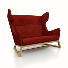 LORD 135cm dwuosobowa sofa uszak – Drewno Dąb Naturalny. Tapicerka VELVET Red.