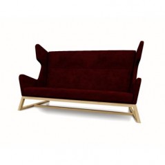 LORD 190cm dwuosobowa sofa uszak – Drewno Dąb Naturalny. Tapicerka VELVET Aubergine.